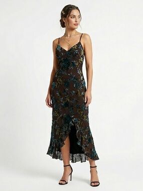 Y2K Velvet Burnout Floral Slip Dress Midi XS KAYA